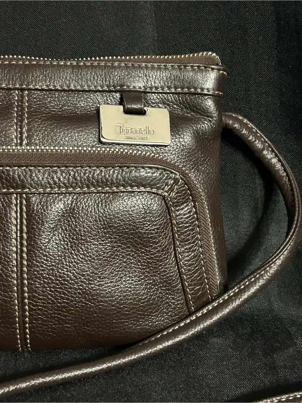 Tignanello Women’s Brown Leather Multi Pocket Crossbody Bag Purse - Image 3