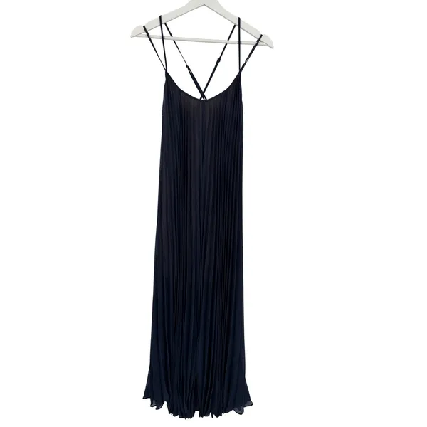 BCBGMAXAZRIA Isadona Navy Pleated Maxi Dress XXS Crisscross Strappy Backward - Image 3