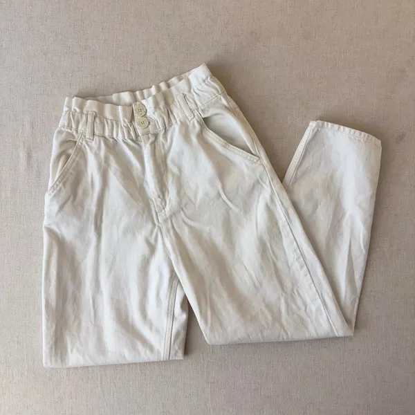 Zara White High Waisted Paperbag Denim‎ Jeans Tapered Leg XS - Image 4