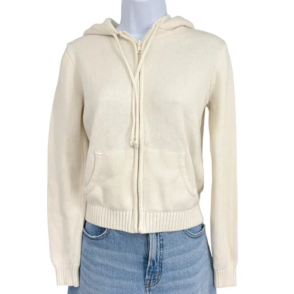 Brandy Melville Alana Knit Sweater Women XS/S Cream Hoodie Full Zip Cotton - Image 3