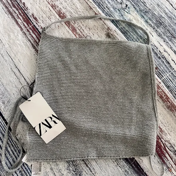 NWT Zara Metallic Silver Open Back Knit Top - Image 4
