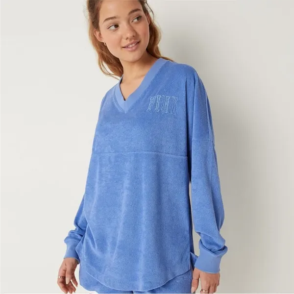 NWT Victoria's Secret PINK Varsity Terry V-Neck Pullover Sweatshirt sz XL - Image 8