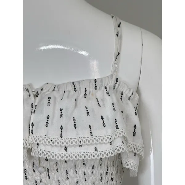 Lost + Wander Womens Size S White Boho Smocked Mini Dress Spaghetti Strap Tassel - Image 9