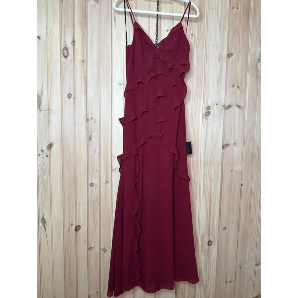 NWT Lulus Fancy Sweetness Wine Red Ruffled Lace-Up Sleeveless Maxi Dress Gala S - Image 2
