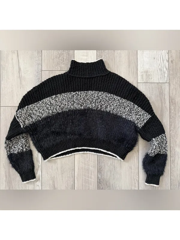 Free People Sunbrite Colorblocked whimsigoth Fuzzy Cropped Mockneck small - Image 7