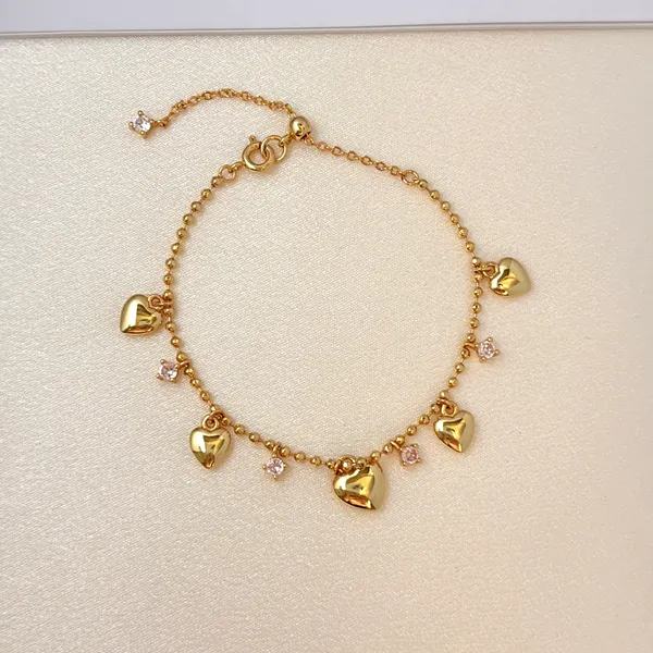 Adjustable CZ Love Heart Charm Bracelet for Women - Image 2