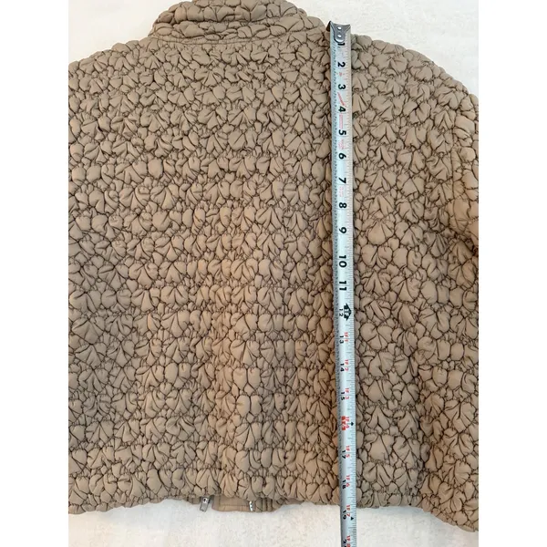 Current Air Tan Cropped Puffer Jacket Womens Large Popcorn Smocked Zip Up Beige - Image 6