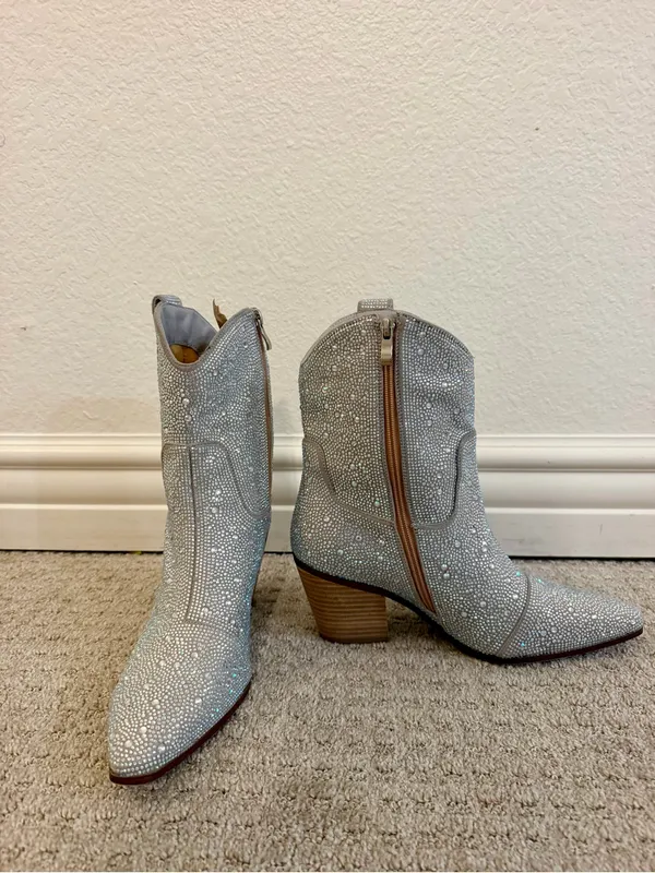 Ronilurn Silver Rhinestone Sparkly Western Cowboy Cowgirl Boots Size 9 Festival - Image 3