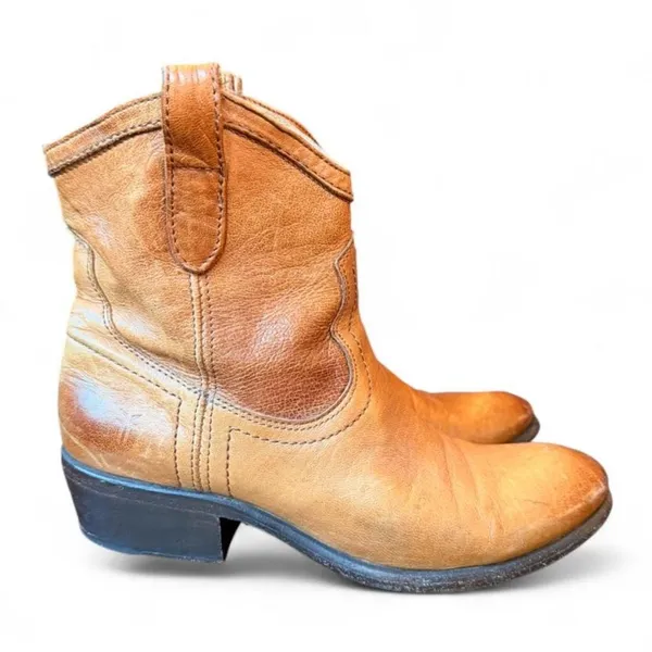Frye Women’s Brown Leather Western Cowboy Ankle Boots Size 7 B Vintage Style - Image 2