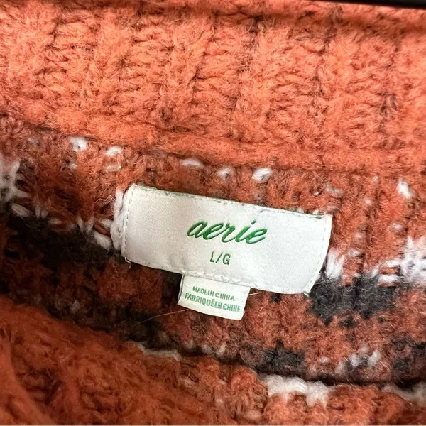 Aerie Fair Isle Knit Sweater Rust Orange Neutral Ivory Earth Cottagecore Large - Image 6