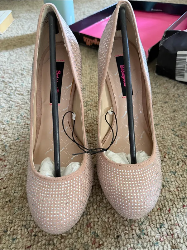 Betsey Johnson Tan Rhinestone Embellished Pointed Toe Heels - Image 2