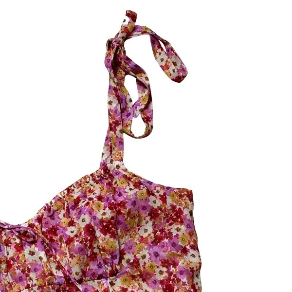 For Love & Lemons Red and Pink Floral Felicia Mini Dress US L - Image 4