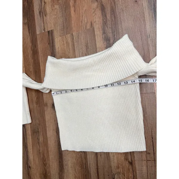 Le Lis Off Shoulder Ribbed Knit Sweater Cream Beige Long Sleeve Size S NWOT - Image 6