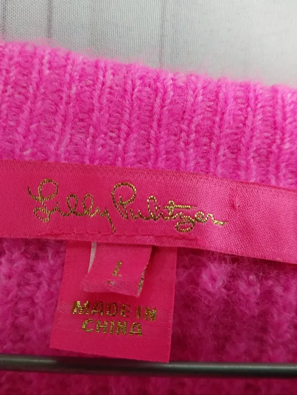 Lilly Pulitzer Hot Pink Glam Pippin Chenille Ribbed Knit Chic ResortWear Sweater - Image 3
