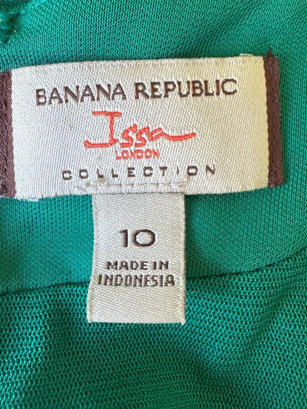 Vintage Banana Republic Emerald Green Ruched Front Dress V-Neck Midi Size 10 - Image 8