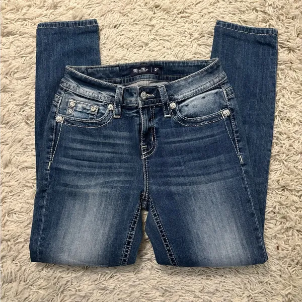 Miss Me Stylish Mid-Rise Skinny Blue Embroidered Women's Jeans Size 27 - Image 15