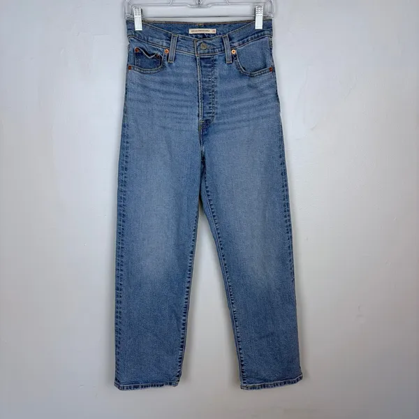 Levi's Ribcage Straight Ankle Jeans Medium Indigo Blue Highest Rise Size 26 - Image 2