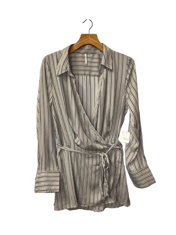 Free People Arlo Wrap Plunge Neckline Striped Long Sleeve Top Blouse Small - Image 4