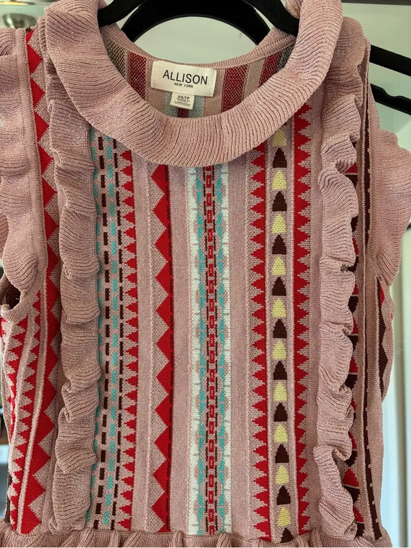 Allison New York Jacquard Knit Fit & Flare Dress Size XS Sparkle Ruffles Pink - Image 4