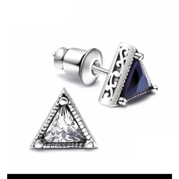 NEW Unisex Simulated Diamond‎ 925 Sterling Silver Triangle Stud Earrings - Image 4