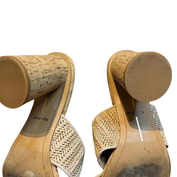 Dolce Vita Womens 7.5 Beige Woven Block Heel Slide Sandals Strappy Cork Heel - Image 9