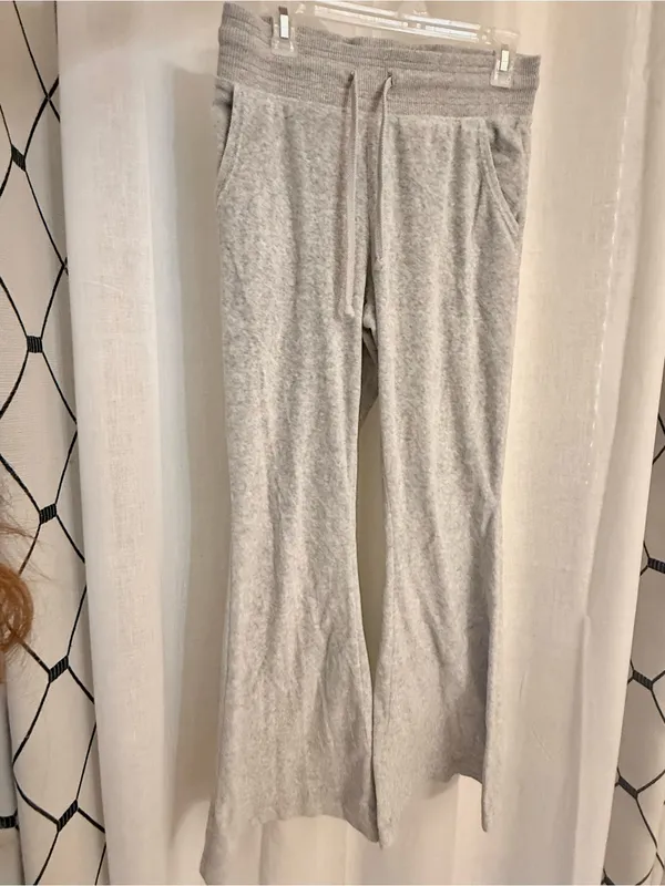 Aerie Kick It Flare Velour High Waisted Pant Grey size Medium - Image 2