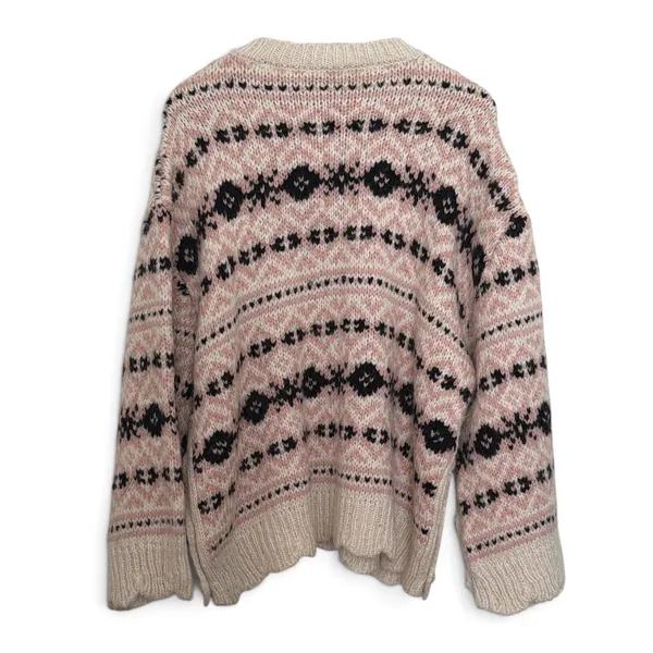 Zara Oversized Fair Isle Knit Sweater Pink Cream Side Button M-L NWT - Image 4
