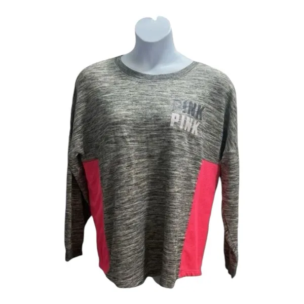 Victoria's Secret PINK Bling Holographic Foil Varsity Crew Sweatshirt Large Grey - Image 2