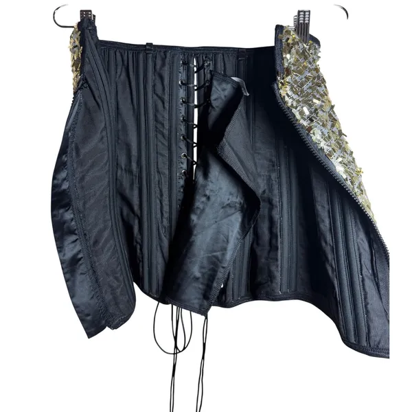 Bell Uniform Design Gold Sequin Corset Top Lace Up Back Sweetheart Small - Image 3