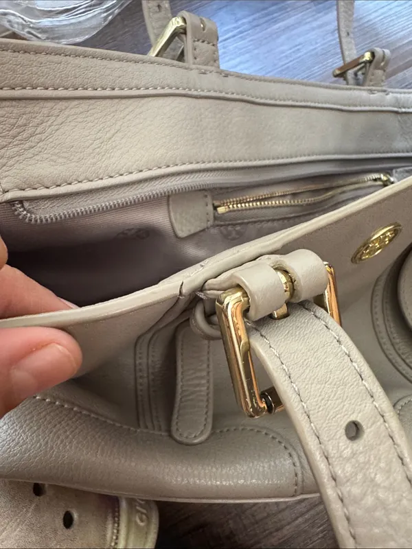 Tory Burch gray Pebbled Leather Tote with Gold Logo - Image 15