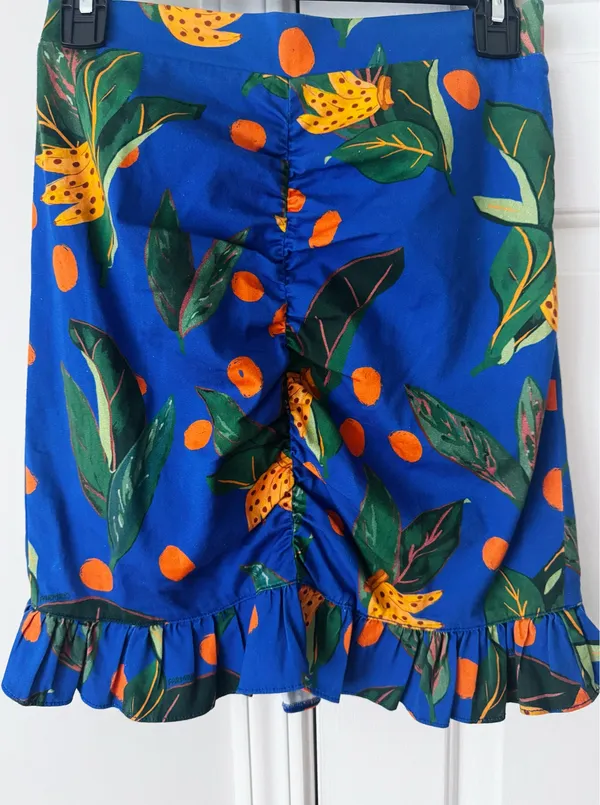 Farm Rio Tropical Print Ruched Ruffled Mini Skirt, Size XS - Image 6