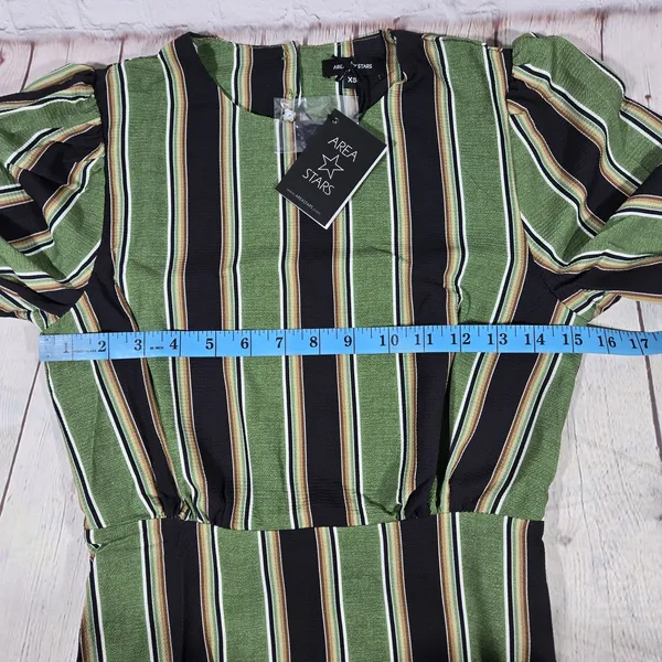 Area Stars Stripe Long Tiered Dress Green Black XS ASDJ23308GS Open‎ Back Maxi - Image 7