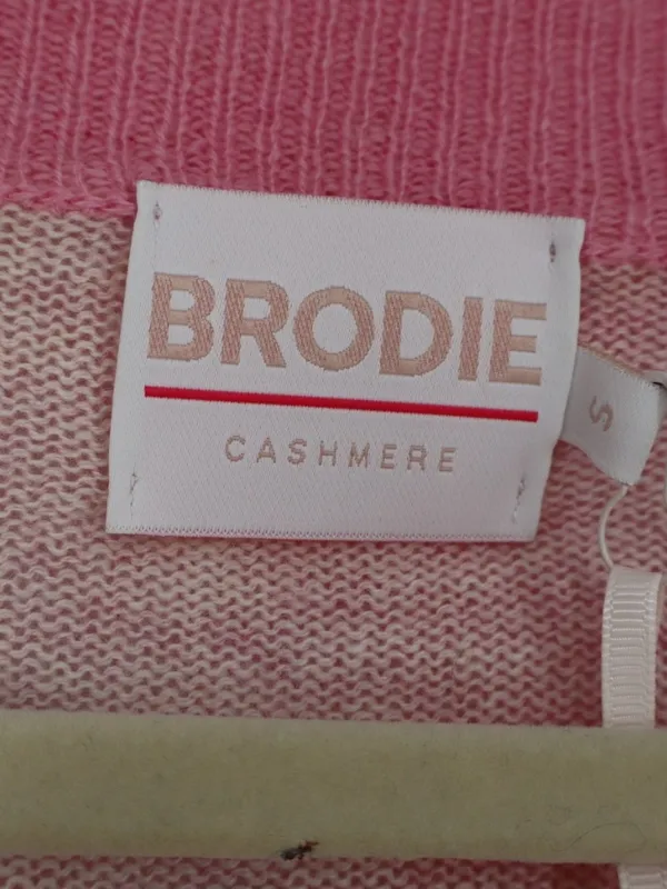 Brodie Cashmere 100% Cashmere Sweater S Pink Tie Dye V Neck NWT Whimsical - Image 6