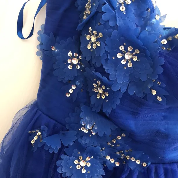 Royal Blue Floral One-Shoulder Homecoming Formal Dress - Image 3