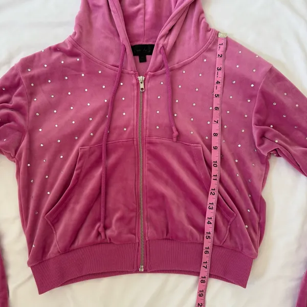Y2K Vintage Velour Zip Up Hoodie Rhinestone McBling Baddie Track Jacket Cropped - Image 4
