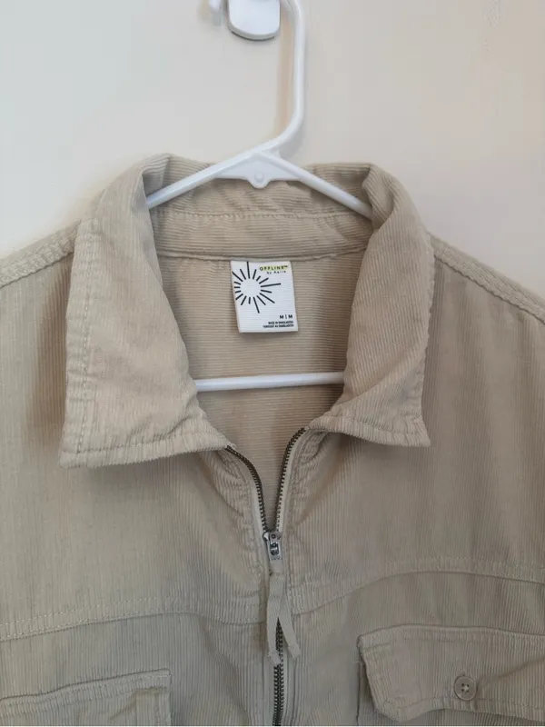 Offline by Aerie Corduroy Half Zip Shacket Women’s Medium Beige Oversized Cotton - Image 4