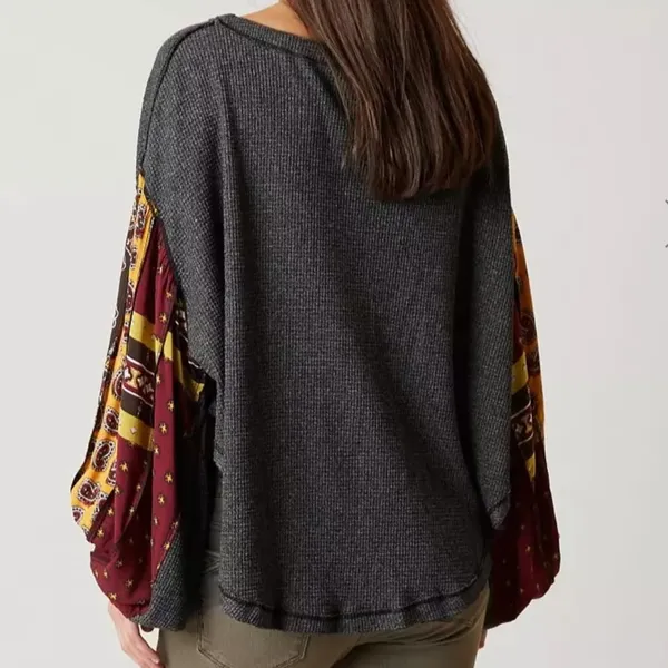 Free people Blossom Thermal Top‎ ballon sleeve patchwork Sz XS oversized - Image 2