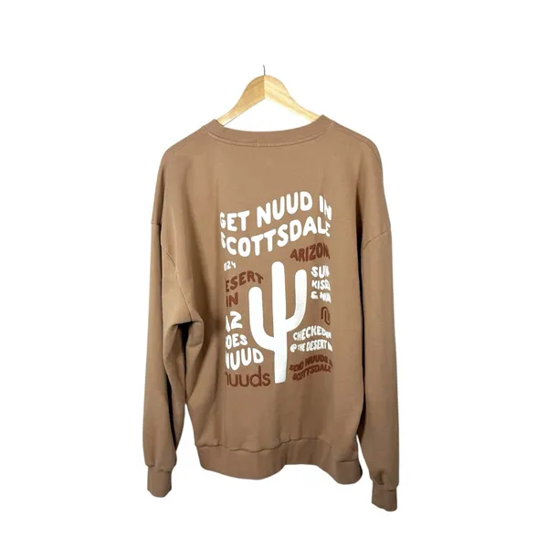 Nuuds Pullover Scottsdale Arizona Cactus Crewneck Tan Beige Size Large L - Image 2