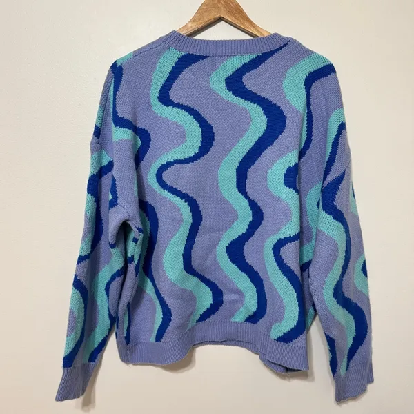 Altar’d State Waves Abstract Sweater Size Medium Blue Purple Funky Retro Cowgirl - Image 5