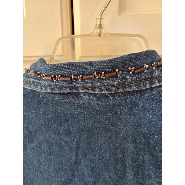Parsley & Sage Women Large Denim Jacket Beaded Embroidered Boho Art to Wear crop - Image 10