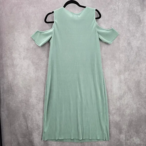 Belle Sky‎ Green Mint Pleated Cold Short Shoulder Knee Length Boho Dress Large - Image 2