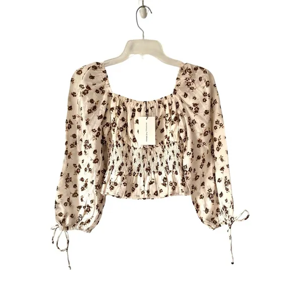 Faithfull The Brand NWTs Smocked Floral Crop Top Cream Chocolate Brown size 4 - Image 2
