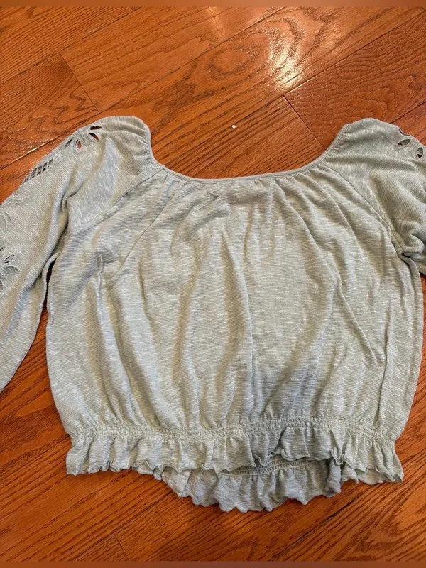 Free People Light Mint Green Peasant Crop Top Boho Cottagecore Small - Image 7