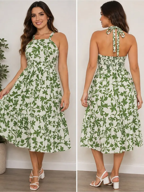 Green Leaf Halter Midi Dress - Women - Image 2