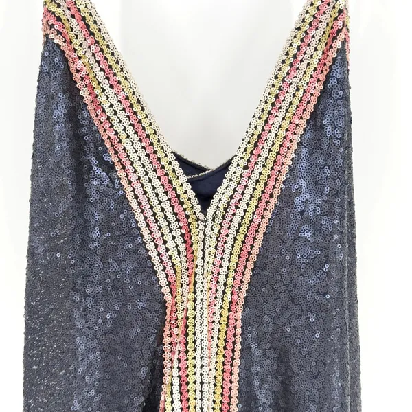 AQUA Happily Grey Sequin Maxi‎ Dress Womens Small Navy Striped Glam Formal Boho - Image 5