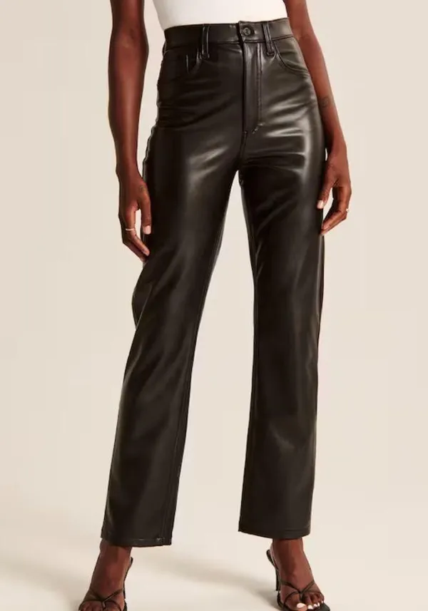 Abercrombie SHORT 90’s Straight Ultra High Rise Vegan Leather Black Pants 12 - Image 3