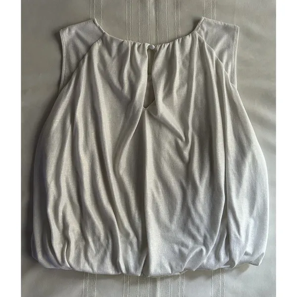 By Anthropologie Ivory White Shimmer Bubble Top Shirt SZ L Party Date Office EUC - Image 8
