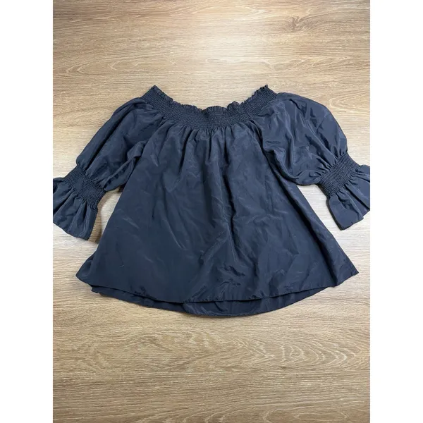 7 For All Mankind Blouse Womens M Black Silk Cotton Off Shoulder Peasant Boho - Image 11