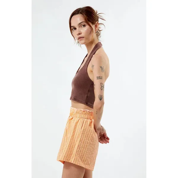 PacSun Brown Ribbed Halter Top V-Neck Open Back‎ Cropped Fitted Medium NWT NEW - Image 3
