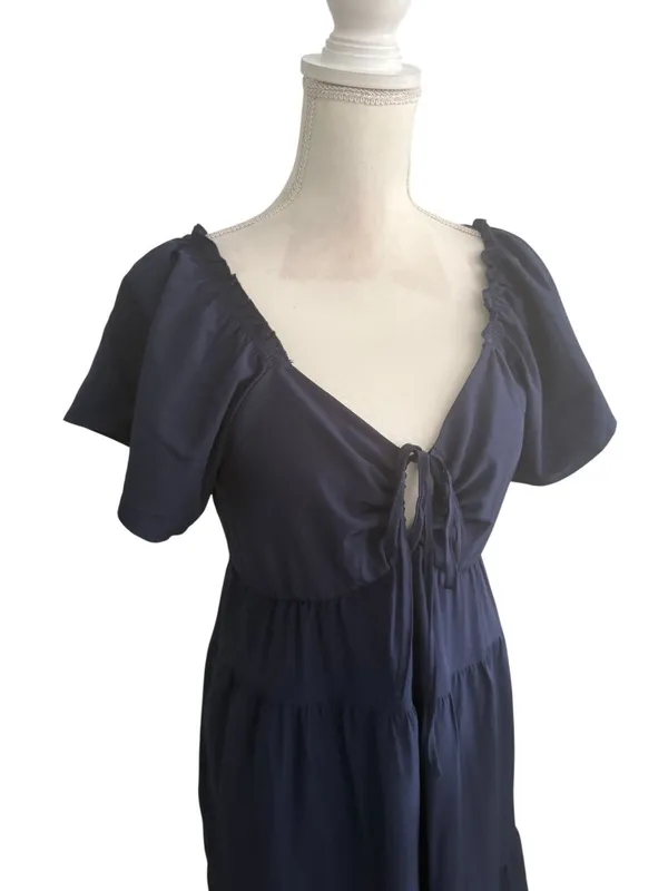ECOWISH Navy Blue Cutout Short Sleeve Maxi Dress Size Medium - Image 2